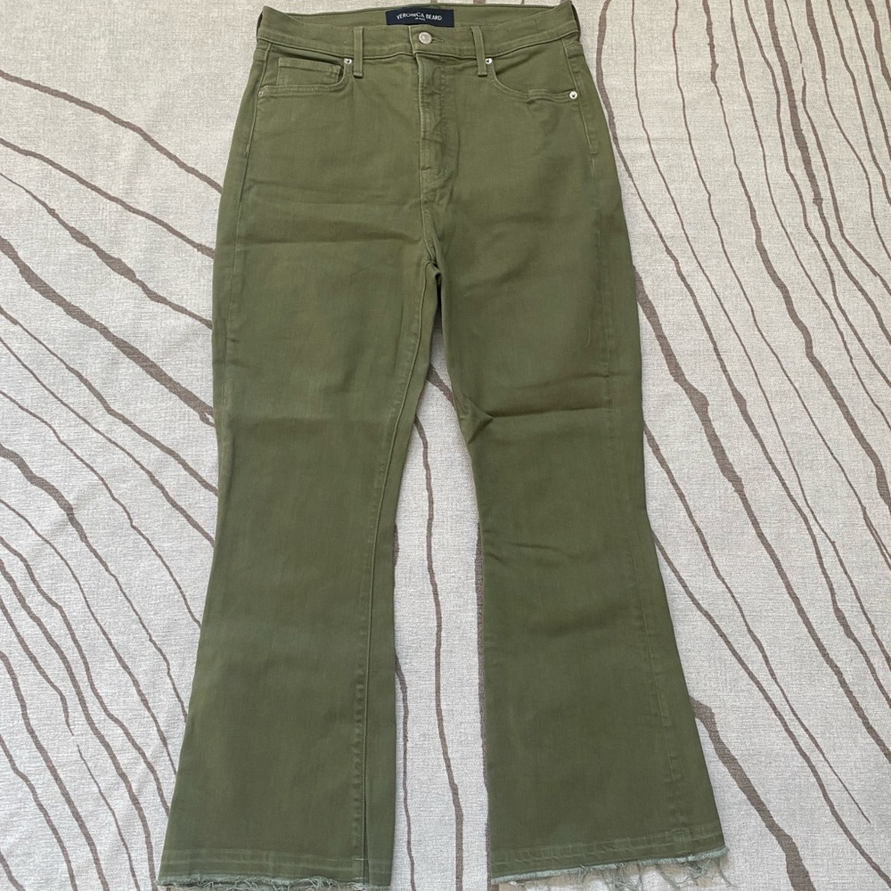 Veronica Beard Carson High Rise Flare Jean in Green